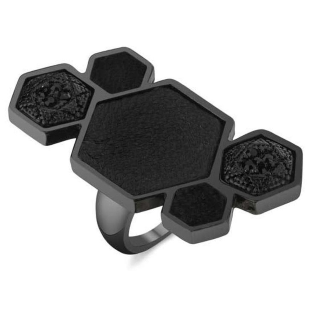 HOUSE of HARLOW black leather honeycomb boho statement ring 5 6 7 8